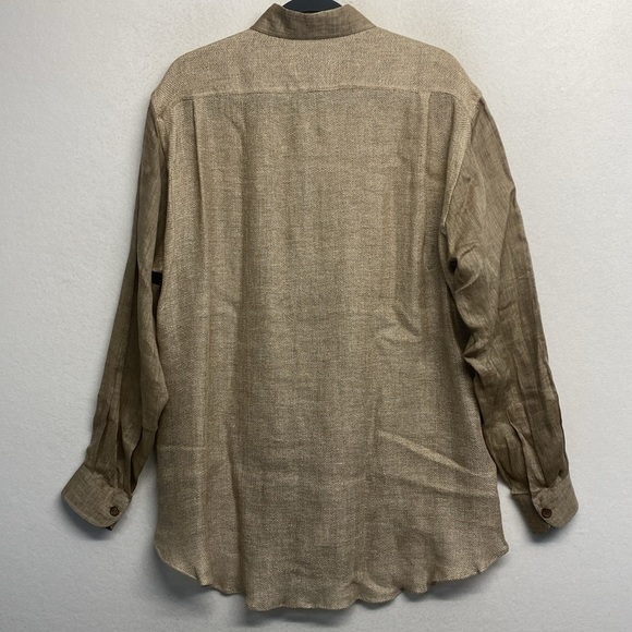 AT Anthony Tarassi 100% Linen Brown  Tan Button Down Shirt Woven Back Detail - Picture 2 of 9